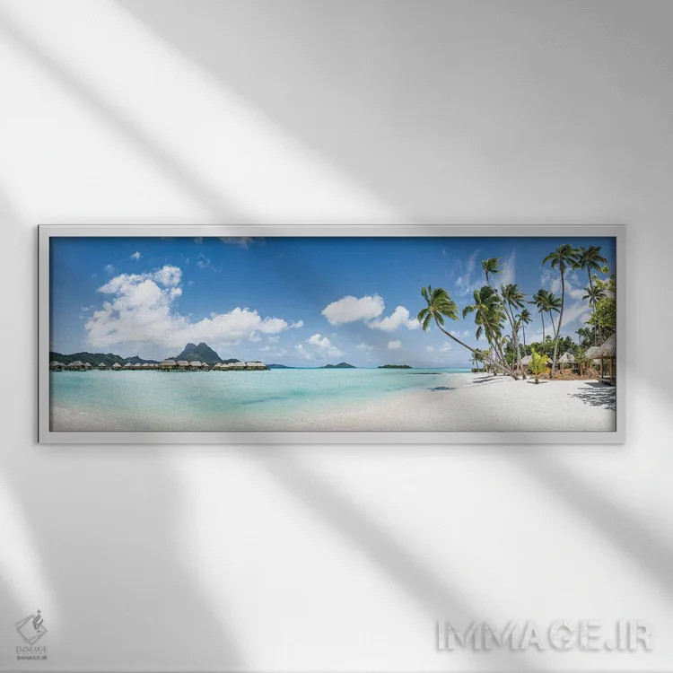 تابلو French Polynesia,پانورامای ساحل استوایی در بورا بورا، پلینزی فرانسه اثر یان بکه - نمای قابدار سفید