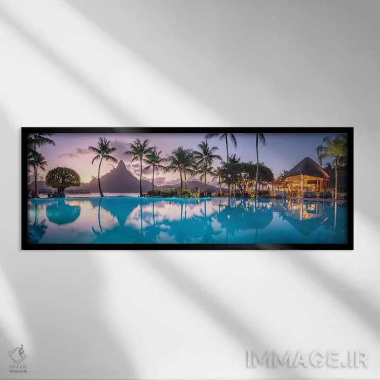 تابلو French Polynesia,منظره غروب کوه اوتِمانو در بورا بورا، پلینزی فرانسه اثر یان بکه - نمای قابدار مشکی