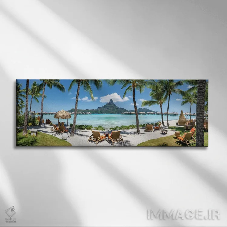 تابلو Bora Bora, French Polynesia,نمای پانورامیک کوه اوتِمانو و تالاب آبی بورا بورا، پلینزی فرانسه اثر یان بکه - نمای روبهرو روی دیوار