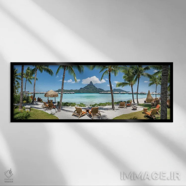 تابلو Bora Bora, French Polynesia,نمای پانورامیک کوه اوتِمانو و تالاب آبی بورا بورا، پلینزی فرانسه اثر یان بکه - نمای قابدار مشکی