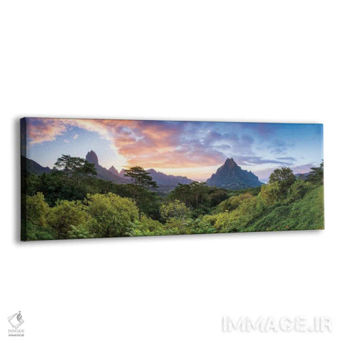 تابلو French Polynesia,منظره پانورامیک غروب کوه روتویی در مورئا، پلینزی فرانسه اثر یان بکه - نمای پرسپکتیو محصول