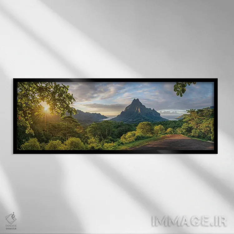 تابلو Moorea, French Polynesia,چشمانداز بلودره با کوه روتویی هنگام غروب، مورئا، پلینزی فرانسه اثر یان بکه - نمای قابدار مشکی