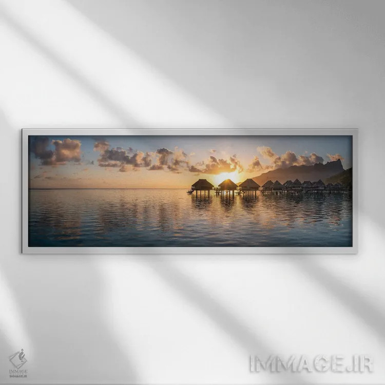 تابلو French Polynesia,تالاب مورئا هنگام طلوع آفتاب، پلینزی فرانسه اثر یان بکه - نمای قابدار سفید