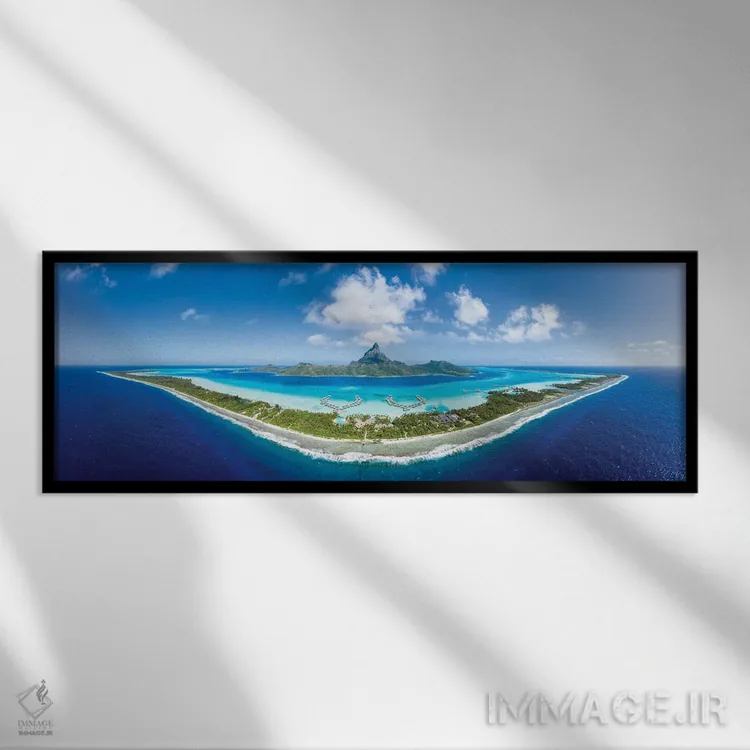تابلو French Polynesia,منظره هوایی جزیره بورا بورا، پلینزی فرانسه اثر یان بکه - نمای قابدار مشکی