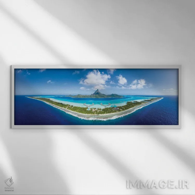 تابلو French Polynesia,منظره هوایی جزیره بورا بورا، پلینزی فرانسه اثر یان بکه - نمای قابدار سفید