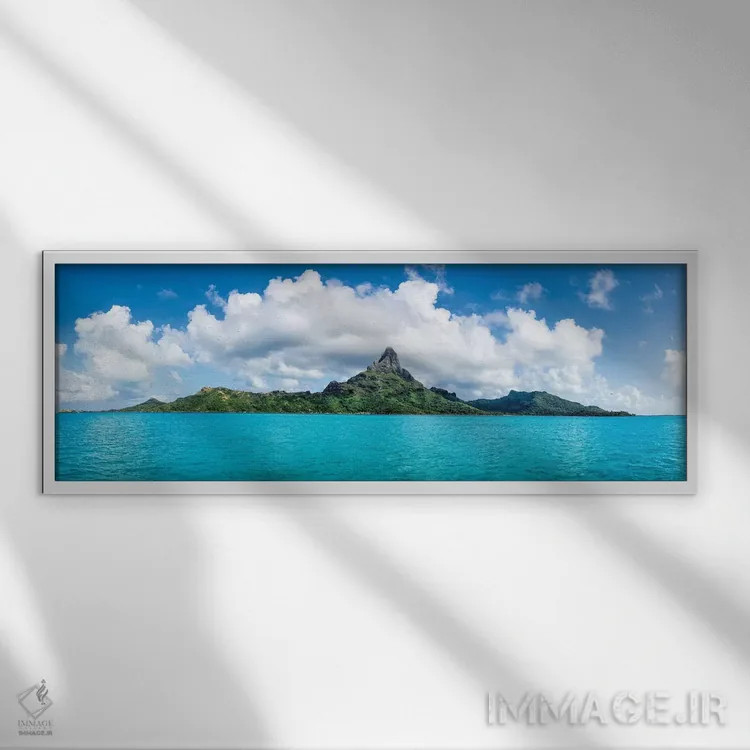 تابلو French Polynesia,کوه اوتِمانو در آتول بورا بورا، پلینزی فرانسه اثر یان بکه - نمای قابدار سفید