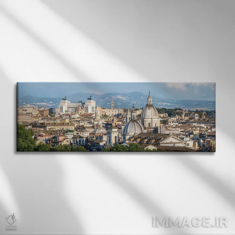 تابلو نمای پانورامای افق رم با چشمانداز واتیکان و یادبود ویکتور امانوئل دوم اثر یان بکه - نمای روبهرو روی دیوار