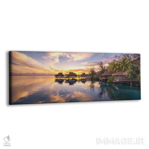 تابلو French Polynesia,غروب آفتاب در یک اقامتگاه ساحلی لوکس در بورا بورا، پلینزی فرانسه اثر یان بکه - نمای پرسپکتیو محصول