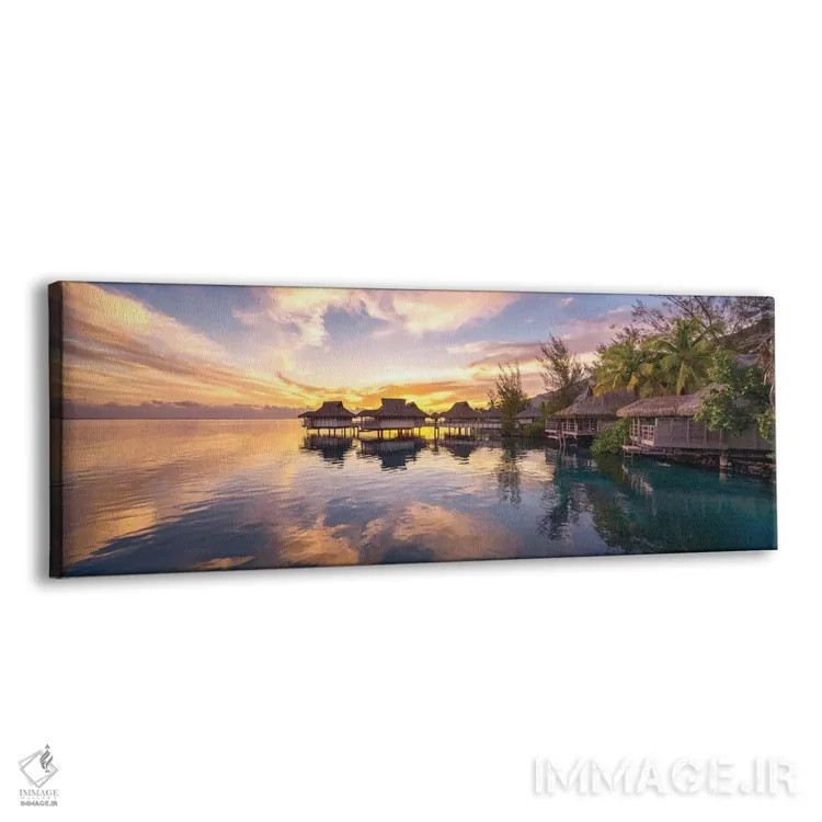 تابلو French Polynesia,غروب آفتاب در یک اقامتگاه ساحلی لوکس در بورا بورا، پلینزی فرانسه اثر یان بکه - نمای پرسپکتیو محصول