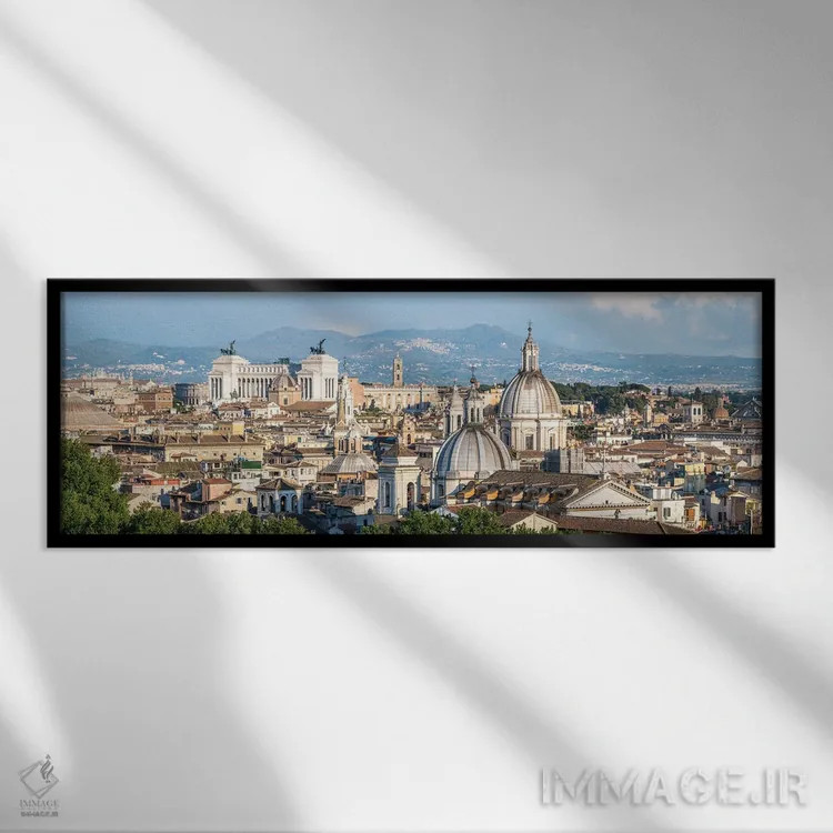 تابلو نمای پانورامای افق رم با چشمانداز واتیکان و یادبود ویکتور امانوئل دوم اثر یان بکه - نمای قابدار مشکی