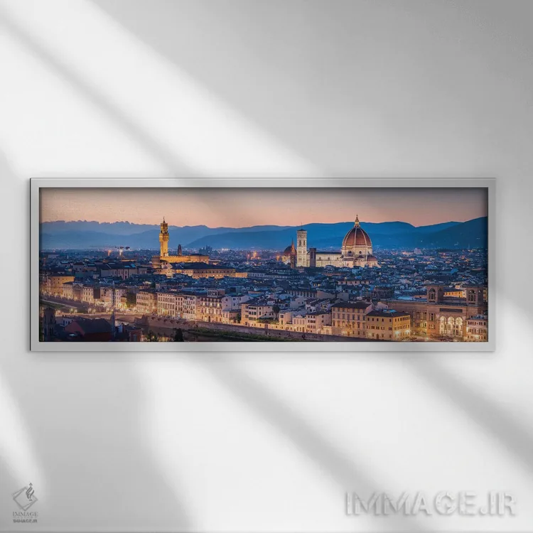 تابلو Tuscany, Italy,نمای پانورامای افق فلورانس در شب، توسکانی، ایتالیا اثر یان بکه - نمای قابدار سفید