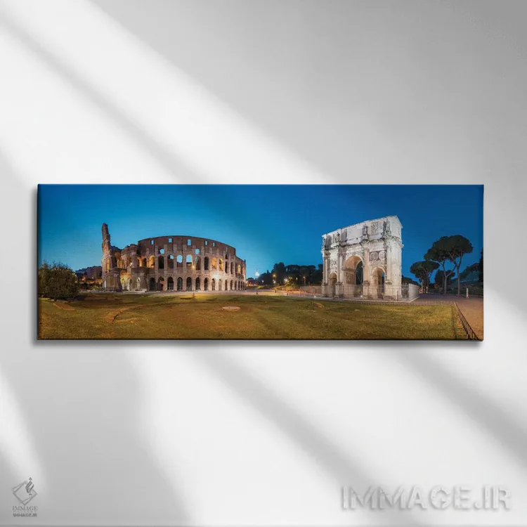 تابلو Rome, Italy,کلوسئوم و طاق کنستانتین در شب، رم، ایتالیا اثر یان بکه - نمای روبهرو روی دیوار