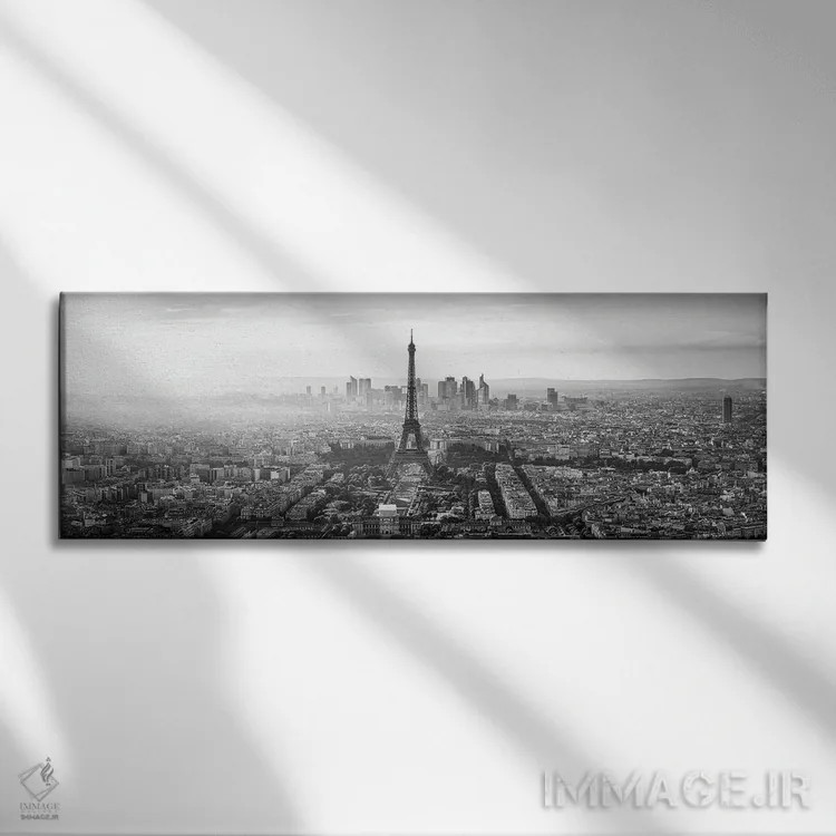تابلو نمای پانورامای سیاه و سفید افق پاریس اثر یان بکه - نمای روبهرو روی دیوار
