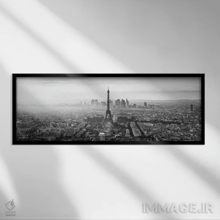 تابلو نمای پانورامای سیاه و سفید افق پاریس اثر یان بکه - نمای قابدار مشکی