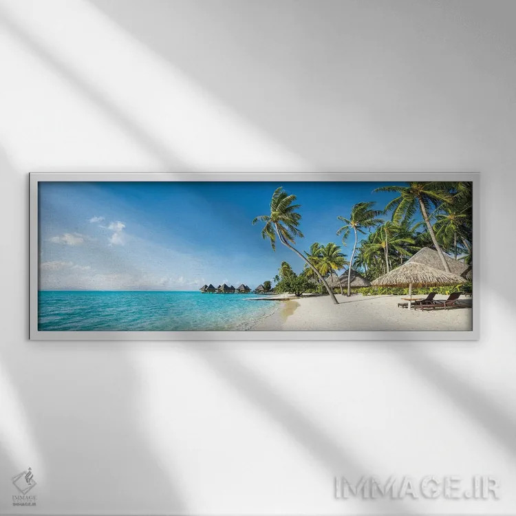 تابلو French Polynesia,اقامتگاه ساحلی در بورا بورا، پلینزی فرانسه اثر یان بکه - نمای قابدار سفید