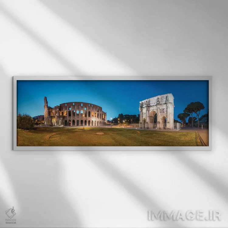 تابلو Rome, Italy,کلوسئوم و طاق کنستانتین در شب، رم، ایتالیا اثر یان بکه - نمای قابدار سفید