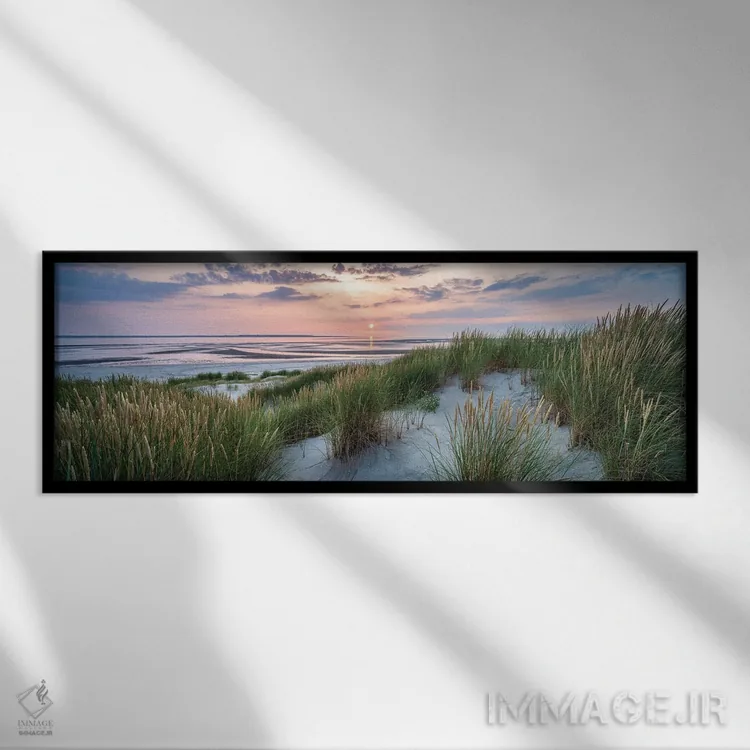 تابلو منظره پانورامای زیبای تپه شنی در غروب اثر یان بکه - نمای قابدار مشکی