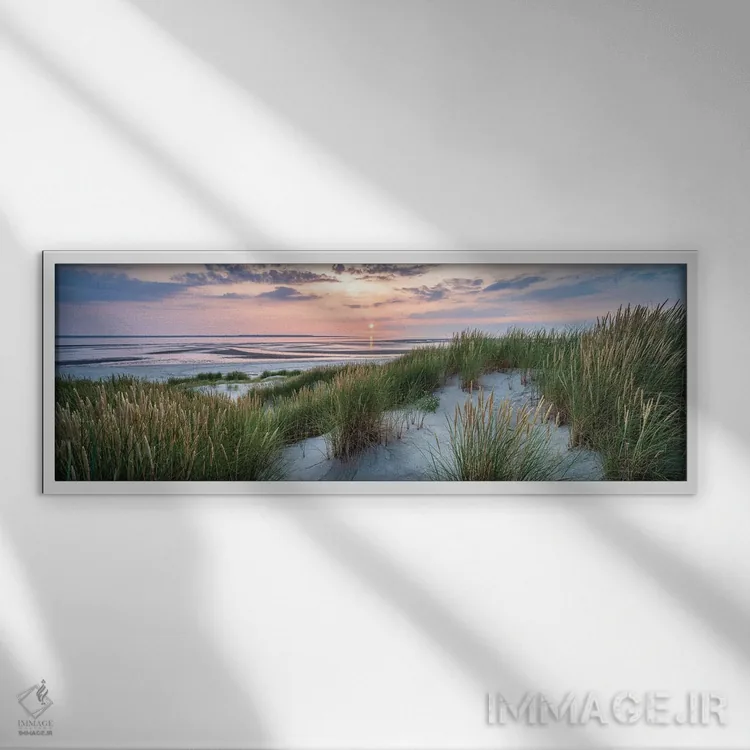 تابلو منظره پانورامای زیبای تپه شنی در غروب اثر یان بکه - نمای قابدار سفید