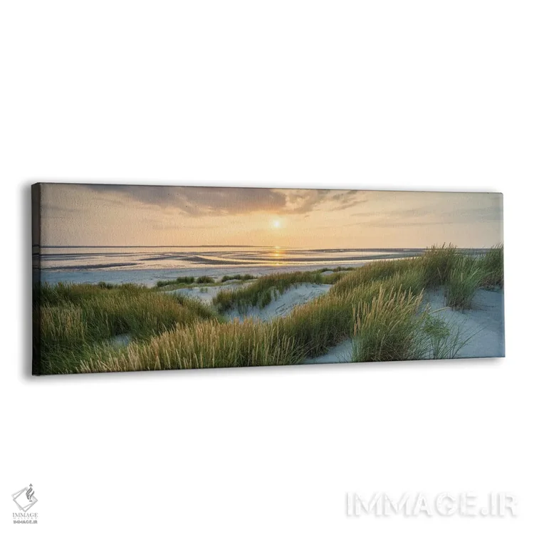 تابلو منظره پانورامای زیبای ساحل تپه شنی در غروب با نور گرم عصرگاهی اثر یان بکه - نمای پرسپکتیو محصول