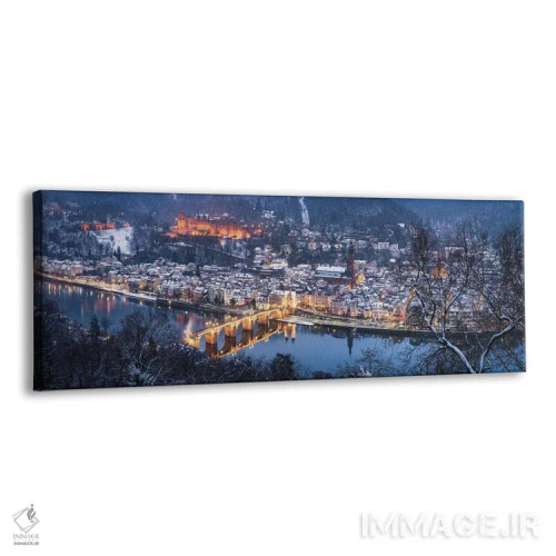 تابلو منظره پانورامای شهر قدیمی هایدلبرگ در زمستان با منظره پل قدیمی و قلعه اثر یان بکه - نمای پرسپکتیو محصول