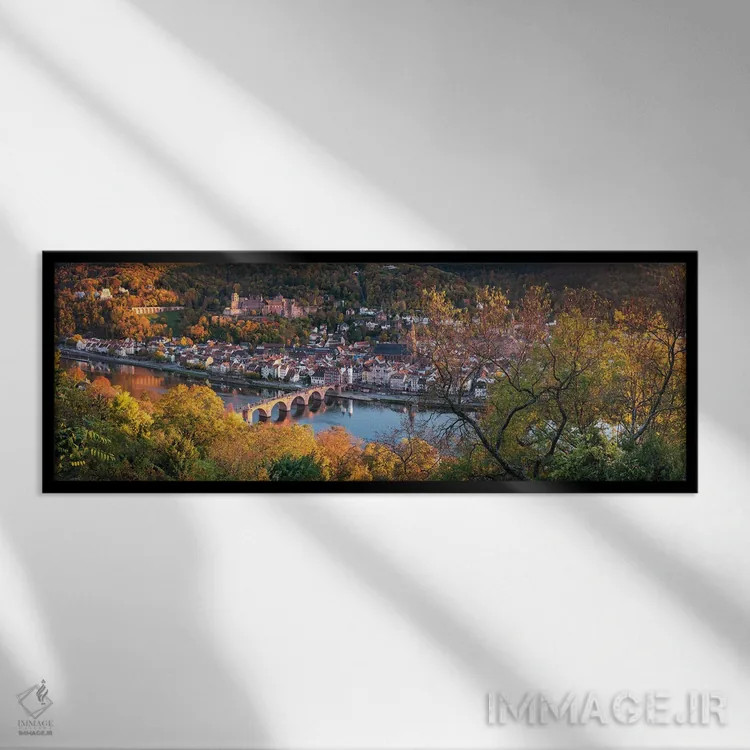 تابلو Baden-Wuerttemberg, Germany,نمای پانورامایی از بافت قدیمی هایدلبرگ در فصل پاییز، بادن-وورتمبگ، آلمان اثر یان بکه - نمای قابدار مشکی