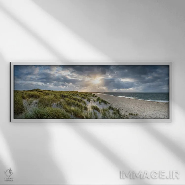 تابلو Sylt Island, Schleswig-Holstein, Germany II,غروب آفتاب نزدیک فانوس دریایی لیست-اوست، جزیره زولیت، اشلسویگ-هولشتاین، آلمان اثر یان بکه - نمای قابدار سفید