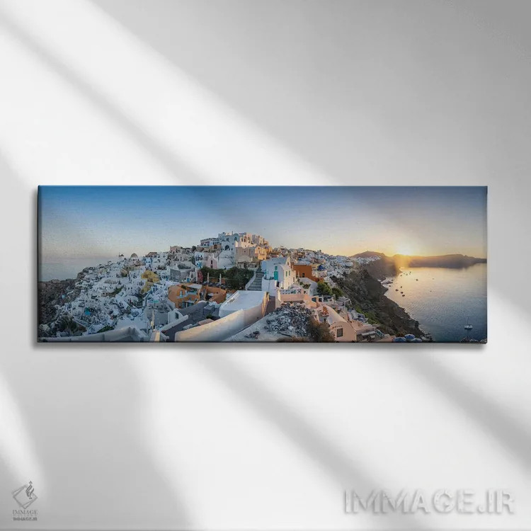 تابلو Greece,پانورامای طلوع آفتاب اویا، سانتورینی، یونان اثر یان بکه - نمای روبهرو روی دیوار