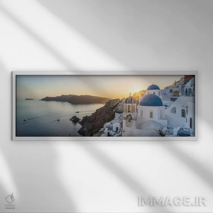 تابلو Greece,پانورامای غروب آفتاب در اویا، سانتورینی، یونان اثر یان بکه - نمای قابدار سفید
