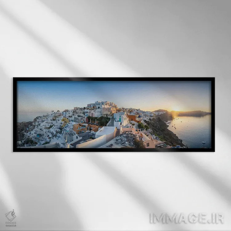 تابلو Greece,پانورامای طلوع آفتاب اویا، سانتورینی، یونان اثر یان بکه - نمای قابدار مشکی