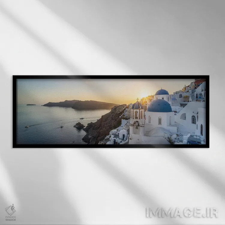 تابلو Greece,پانورامای غروب آفتاب در اویا، سانتورینی، یونان اثر یان بکه - نمای قابدار مشکی