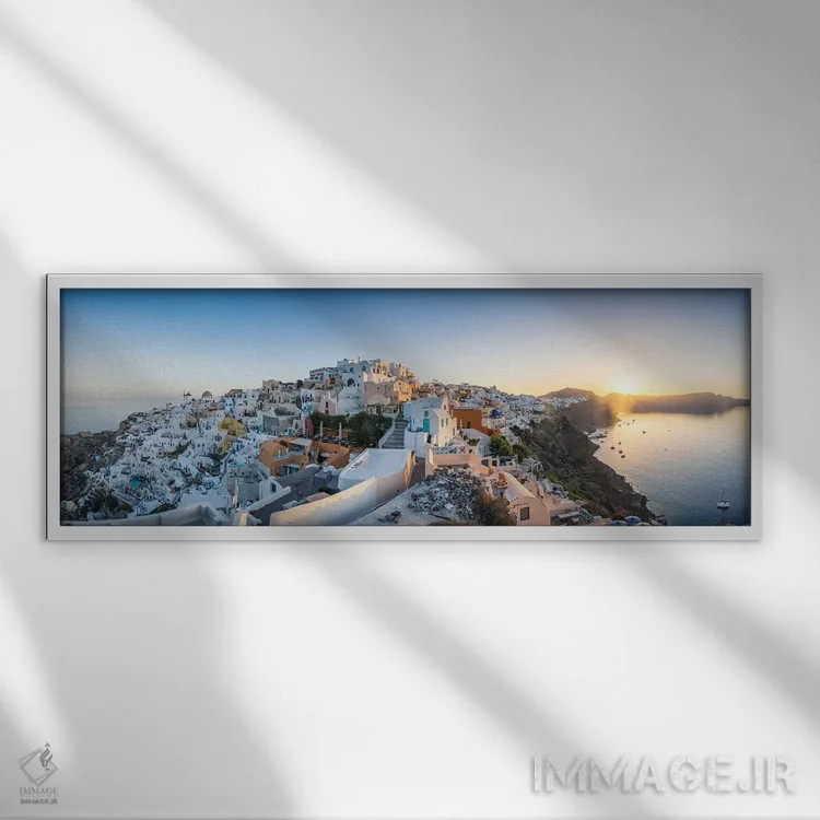 تابلو Greece,پانورامای طلوع آفتاب اویا، سانتورینی، یونان اثر یان بکه - نمای قابدار سفید