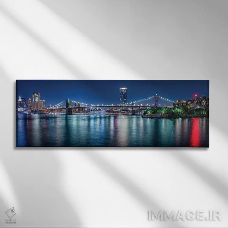 تابلو پانورامای پل بروکلین در شب اثر یان بکه - نمای روبهرو روی دیوار