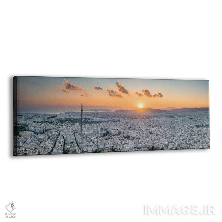 تابلو افق آتن هنگام غروب دیده شده از بالای تپه لوکابتوس اثر یان بکه - نمای پرسپکتیو محصول