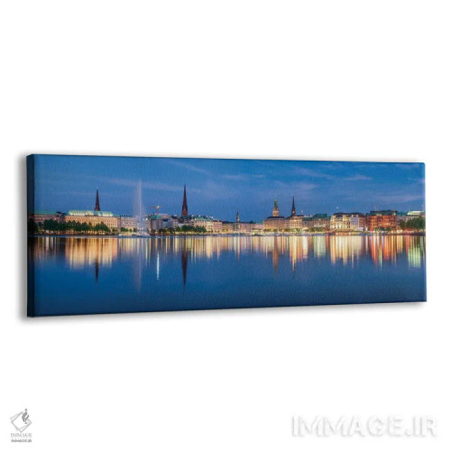 تابلو نمای پانورامایی از دریاچه اینر آلستر (بیننالستر) در شب اثر یان بکه - نمای پرسپکتیو محصول