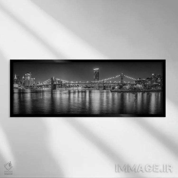 تابلو New York City, USA,پانورامای پل بروکلین به صورت سیاه و سفید، نیویورک، آمریکا اثر یان بکه - نمای قابدار مشکی