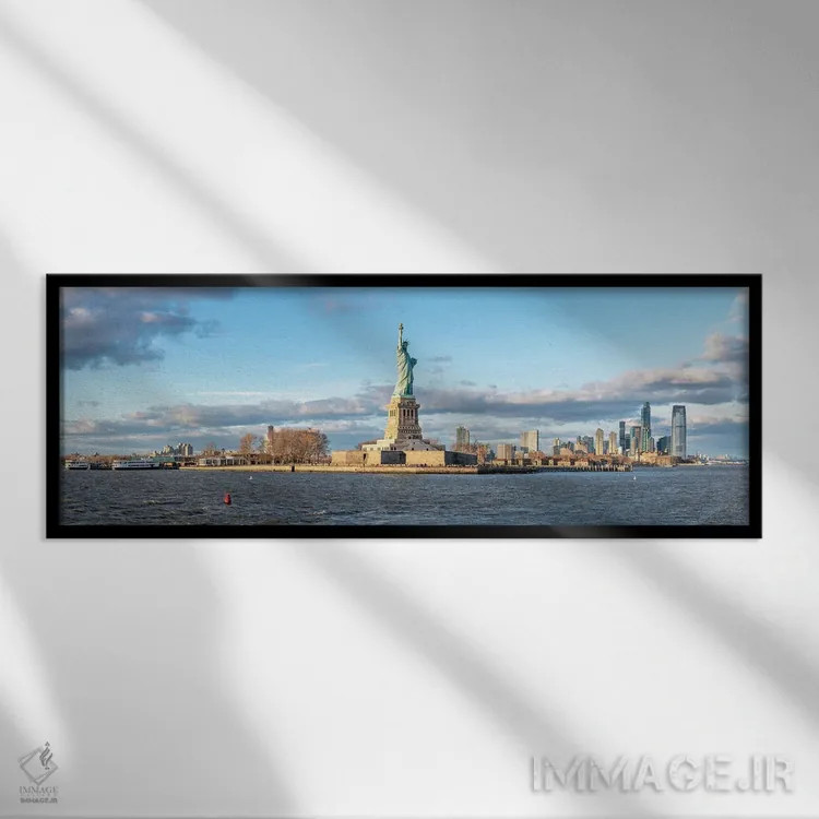تابلو New York City, USA,جزیره آزادی با مجسمه آزادی، نیویورک، آمریکا اثر یان بکه - نمای قابدار مشکی