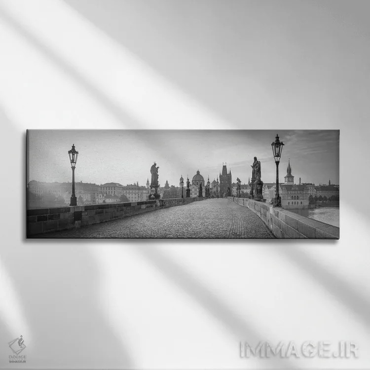 تابلو Prague, Czech Republic,پانورامای پل چارلز به صورت سیاه و سفید، پراگ، جمهوری چک اثر یان بکه - نمای روبهرو روی دیوار