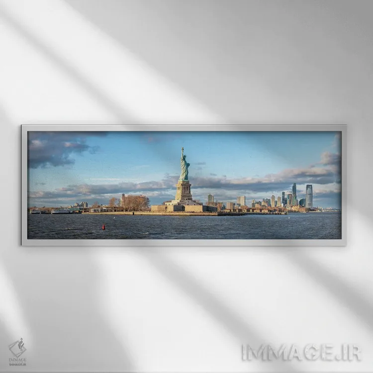 تابلو New York City, USA,جزیره آزادی با مجسمه آزادی، نیویورک، آمریکا اثر یان بکه - نمای قابدار سفید