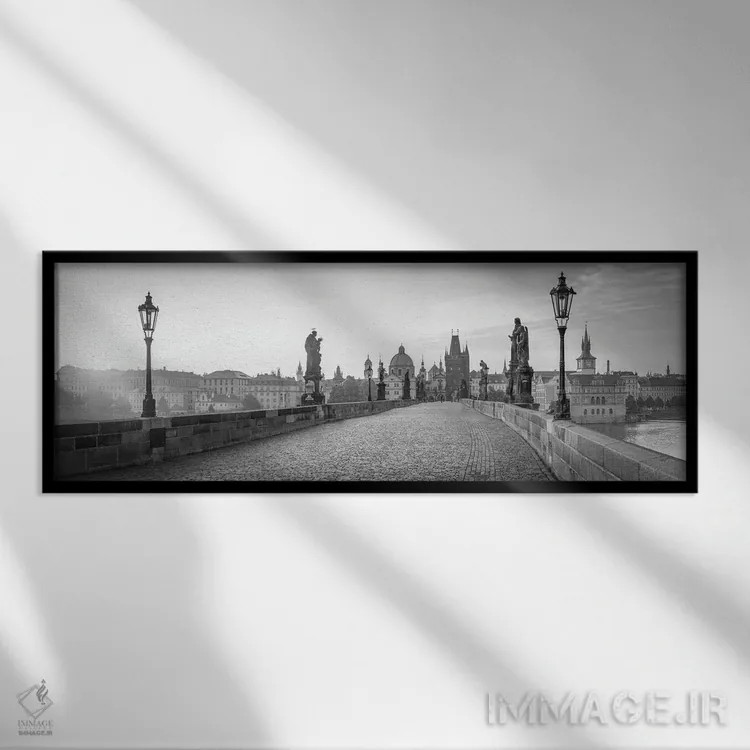 تابلو Prague, Czech Republic,پانورامای پل چارلز به صورت سیاه و سفید، پراگ، جمهوری چک اثر یان بکه - نمای قابدار مشکی