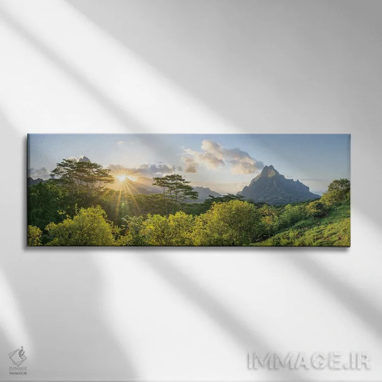 تابلو Moorea Island, French Polynesia,منظره غروب کوه روتویی از نقطه دید بلودر، مورئا، پلینزی فرانسه اثر یان بکه - نمای روبهرو روی دیوار