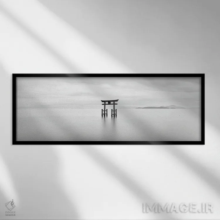 تابلو Shiga Prefecture, Japan,دروازه توری ژاپنی دریاچه بیوا، استان شیگا، ژاپن اثر یان بکه - نمای قابدار مشکی