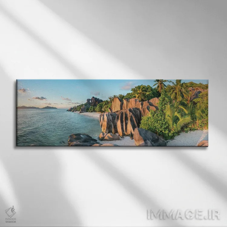 تابلو La Digue, Seychelles,ساحل آنس سورس دارژان هنگام غروب، لا دیگو، سیشل اثر یان بکه - نمای روبهرو روی دیوار