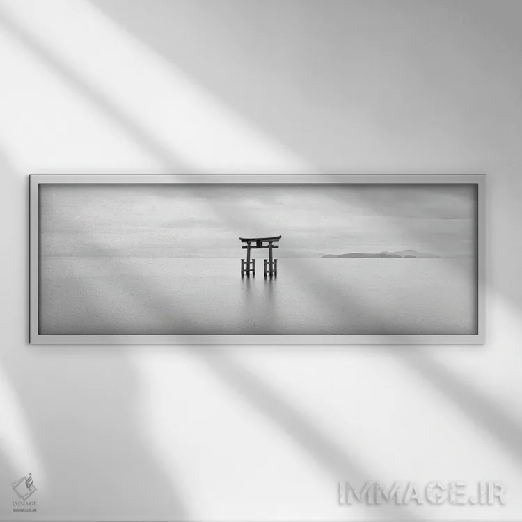 تابلو Shiga Prefecture, Japan,دروازه توری ژاپنی دریاچه بیوا، استان شیگا، ژاپن اثر یان بکه - نمای قابدار سفید