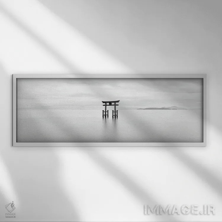 تابلو Shiga Prefecture, Japan,دروازه توری ژاپنی دریاچه بیوا، استان شیگا، ژاپن اثر یان بکه - نمای قابدار سفید