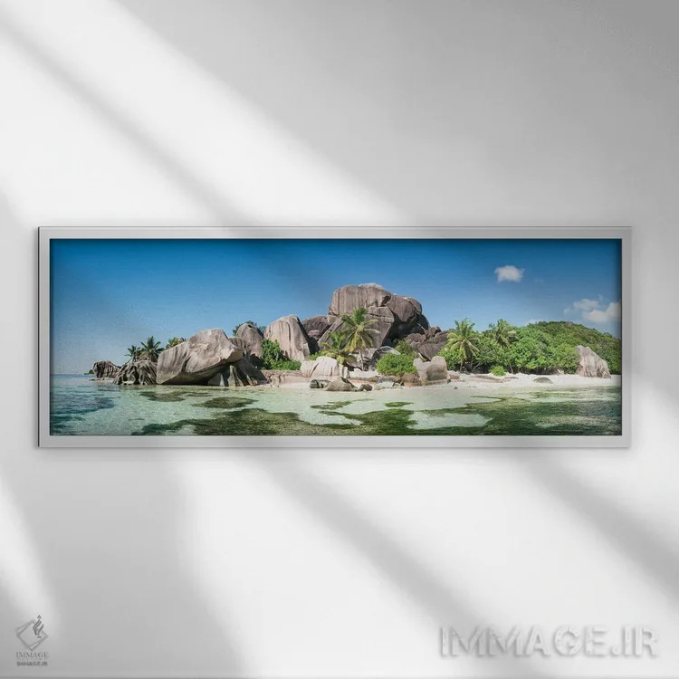 تابلو Seychelles,پانورامای جزیره لا دیگو، سیشل اثر یان بکه - نمای قابدار سفید