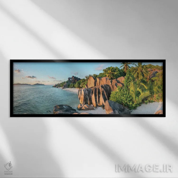 تابلو La Digue, Seychelles,ساحل آنس سورس دارژان هنگام غروب، لا دیگو، سیشل اثر یان بکه - نمای قابدار مشکی