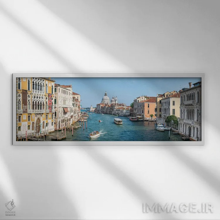 تابلو Venice, Italy,پانورامای گراند کانال در تابستان، ونیز، ایتالیا اثر یان بکه - نمای قابدار سفید