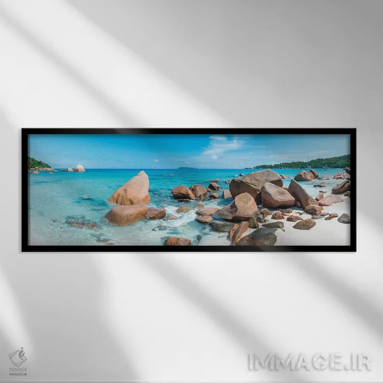 تابلو Praslin Island, Seychelles,پانورامای ساحل آنس لازیو، جزیره پراسلین، سیشل اثر یان بکه - نمای قابدار مشکی