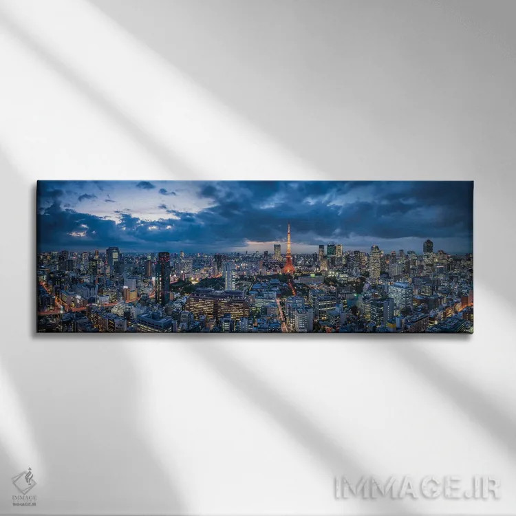 تابلو پانورامای افق توکیو در شب با دید برج توکیو اثر یان بکه - نمای روبهرو روی دیوار
