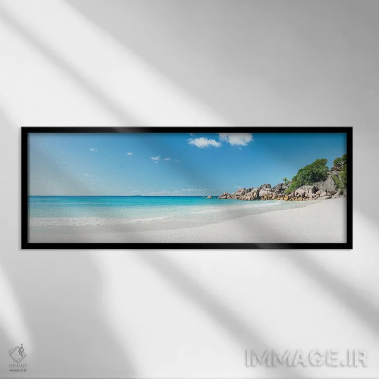 تابلو La Digue, Seychelles,پانورامای ساحل گراند آنس، لا دیگو، سیشل اثر یان بکه - نمای قابدار مشکی